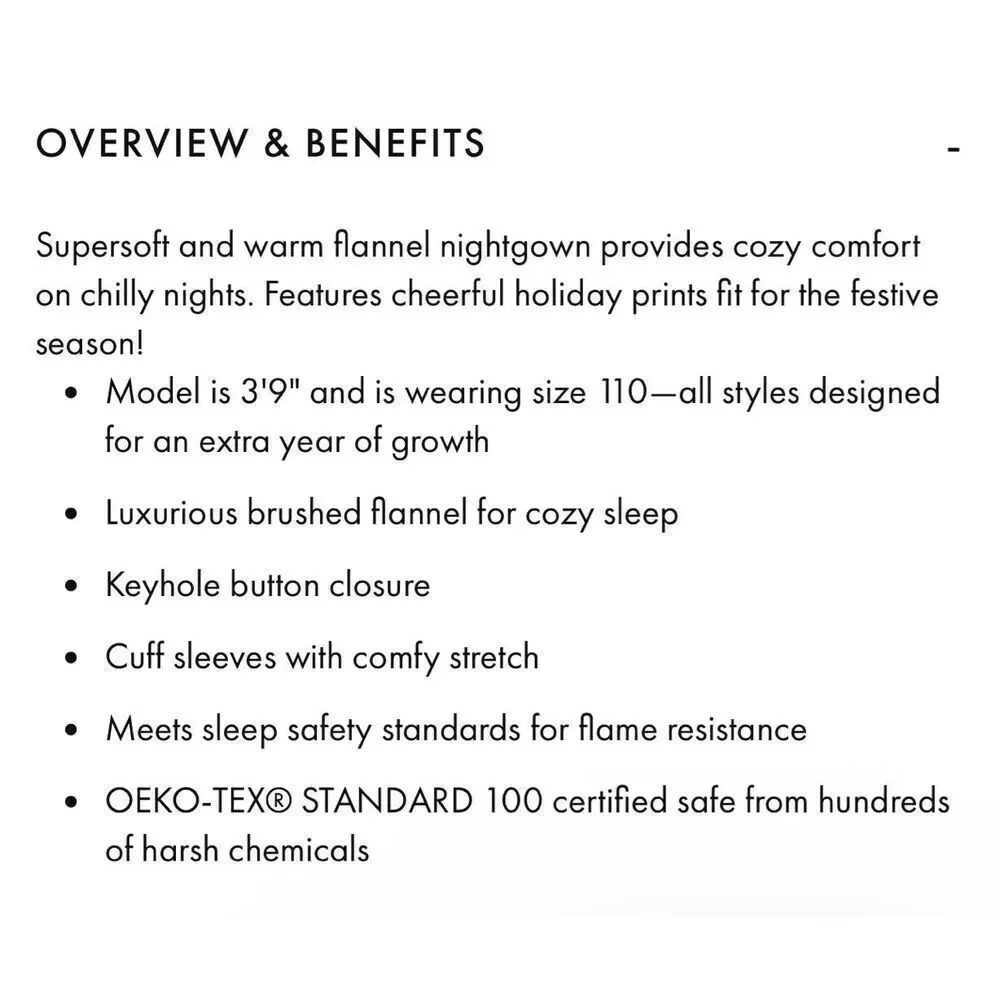 Hanna Anderson kids holiday flannel nightgown 12